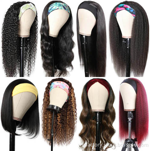 factory price wigs with head band,free head band for head band wig curly,pure human hair wigs with head band for black woman